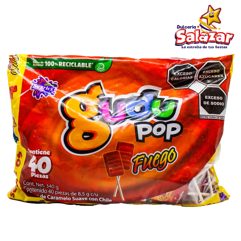 PALETA GUDU POP FUEGO C/CHILE SONRICS -B.340GR- "C/18/40"