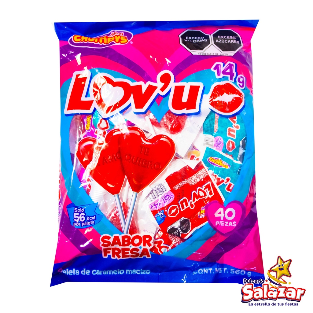 [CHY0081] PALETA LOV'U FRESA 14G C/CALCOMANIAS -B.560G- "C/24/40"