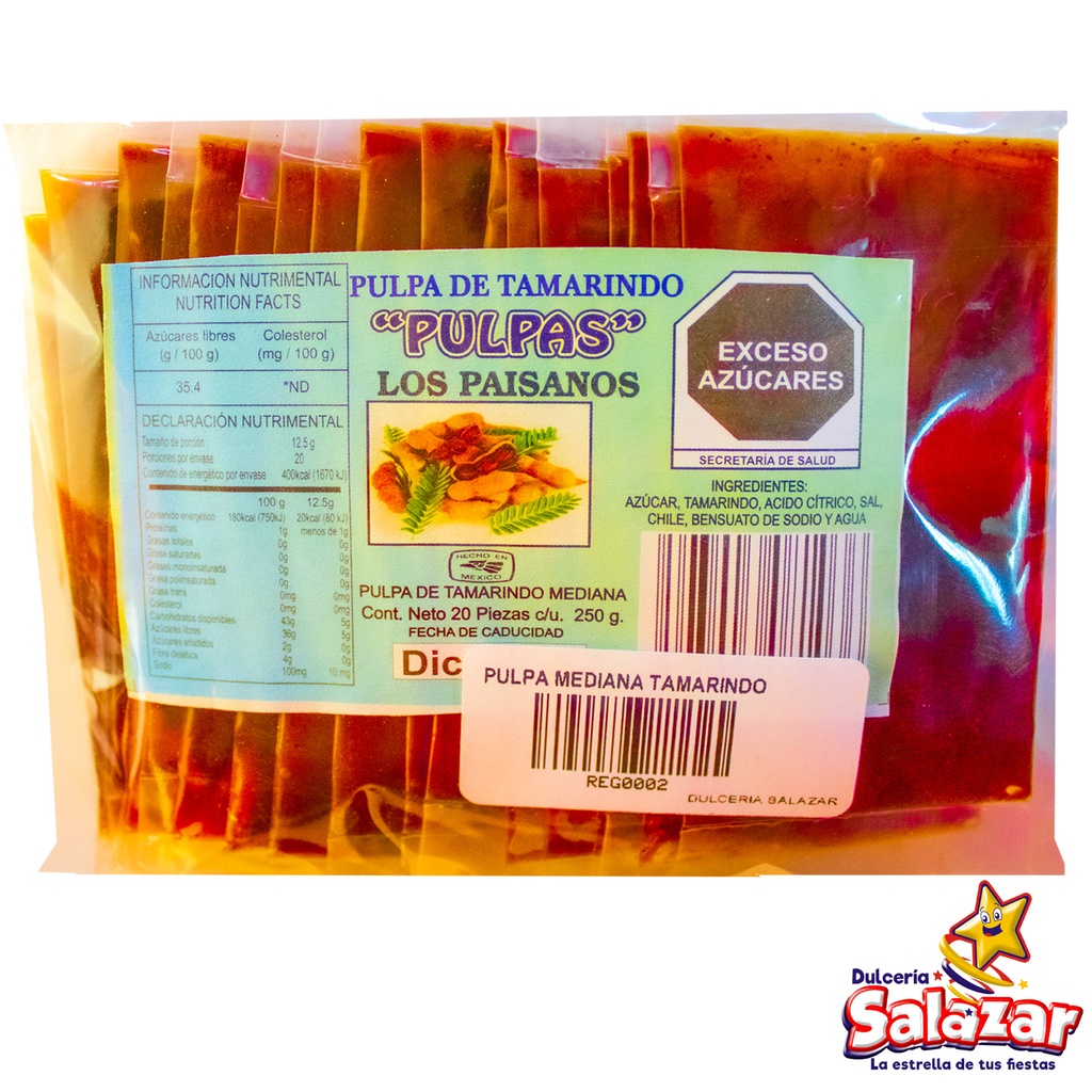 [REG0002] PULPA TAMARINDO MEDIANA  LOS PAISANOS -B.250G- "C/30/20"