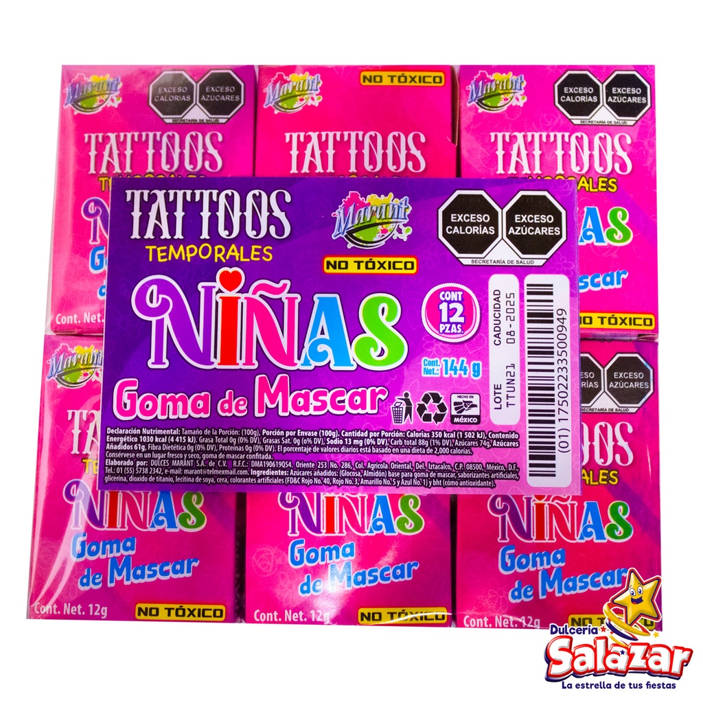 [MARA012] TATTOOS NIÑAS GOMA DE MASCAR -D.144G- "C/40/12"