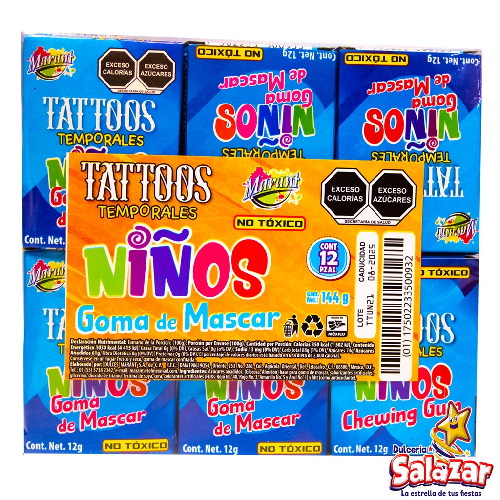 [MARA011] TATTOOS NIÑOS GOMA DE MASCAR -D.144G- "C/40/12"