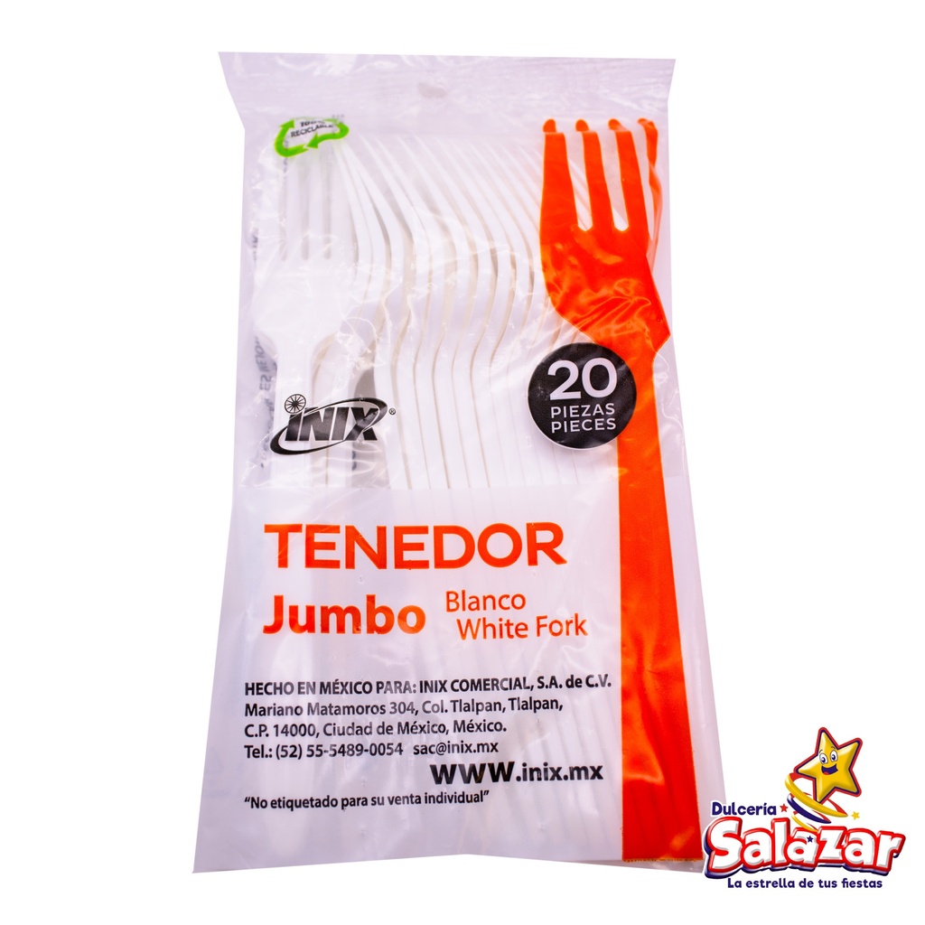 TENEDOR BLANCO GRANDE JUMBO INIX-TEN-GDE -B.20PZA- "C/50/20"