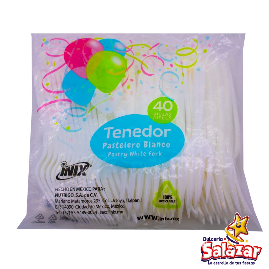 TENEDOR BLANCO PASTELERO INIX -B.40PZA- "C/50/40"