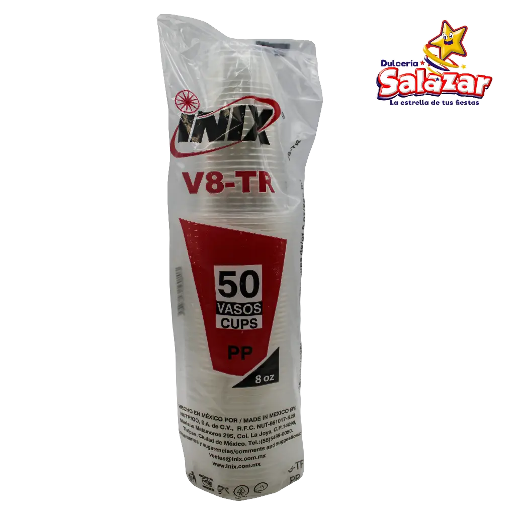 VASO #8 PLASTICO V8-TR INIX (ROJO) -B.50PZA- "C/20/50"