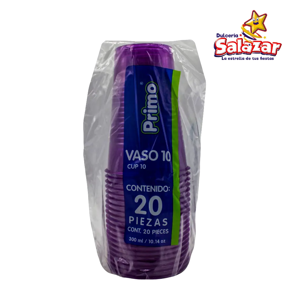 [PRI0016] VASO PLAST #10 MORADO NEON PRIMO VAP10N3 -B.20PZA- "C/20/20"