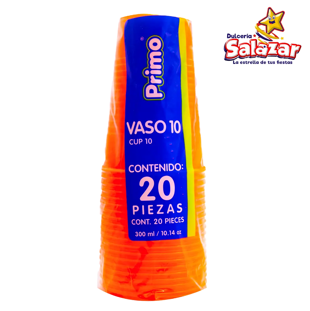 VASO PLAST #10 NARANJA NEON PRIMO -B.20PZA- "C/20/20"
