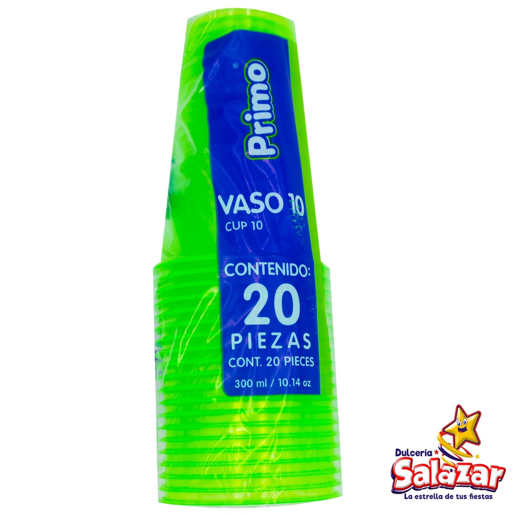 VASO PLAST #10 VERDE NEON PRIMO 300ML -B.20PZA- "C/20/20"