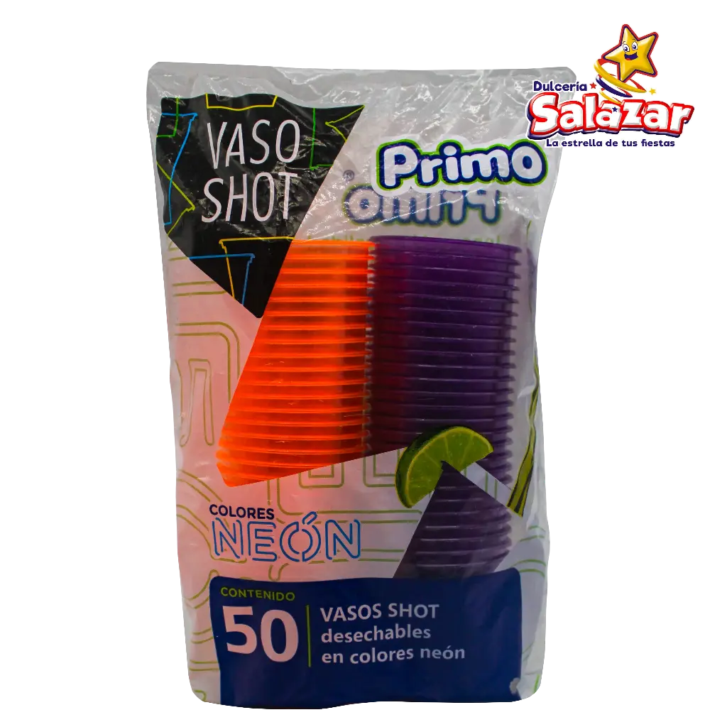 VASO PLAST #2 NEON NARANJA/MORADO PRIMO -B.50PZA- "C/20/50"