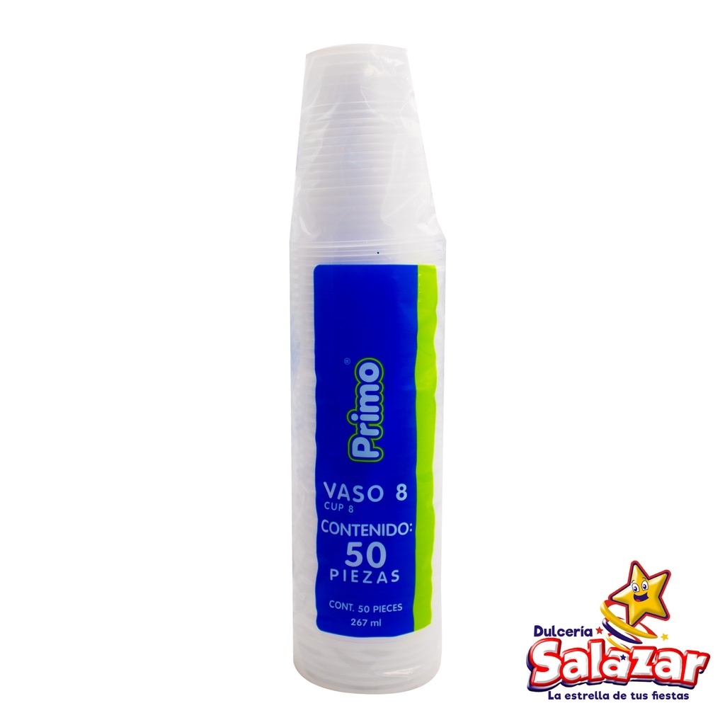 VASO PLAST EC#8 TRANSPARENTE VAP08B4 -B.50PZA- "C/20/50"