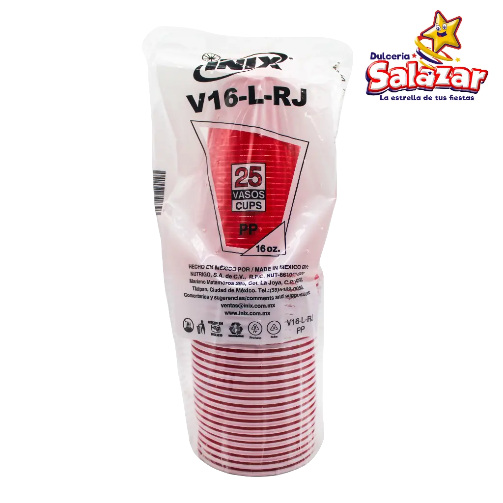 VASO PLASTICO BICOLOR ROJO V16-L-RJ INIX -B.25PZA- "C/40/25"