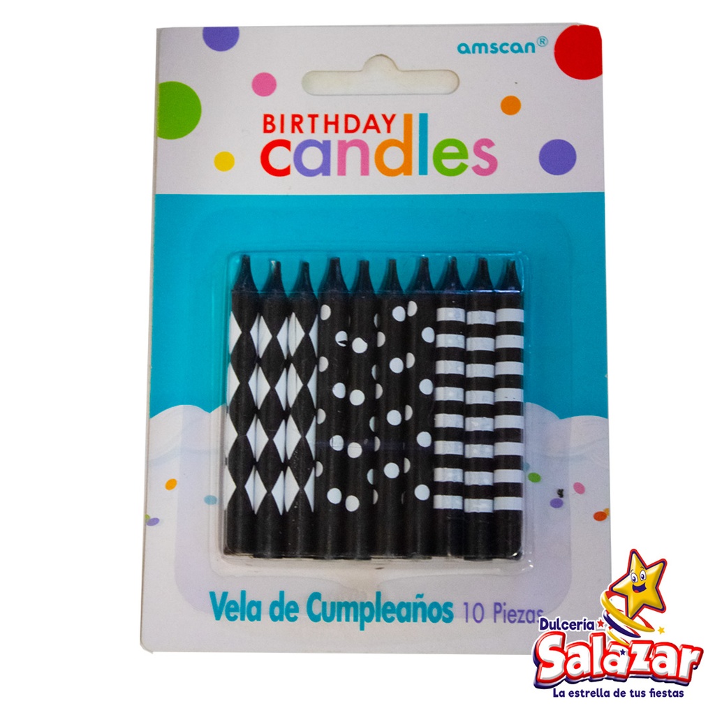 VELA NEGRA SURTIDA AMSCAN "C/12/10" -D.10PZA- "C/12/10"