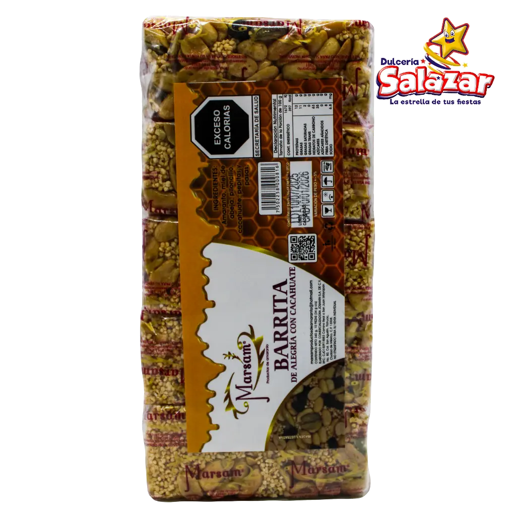 [MARS0039] BARRA ALEGRIA CON CACAHUATE MARSAM -B.340GR- "C/10/10"