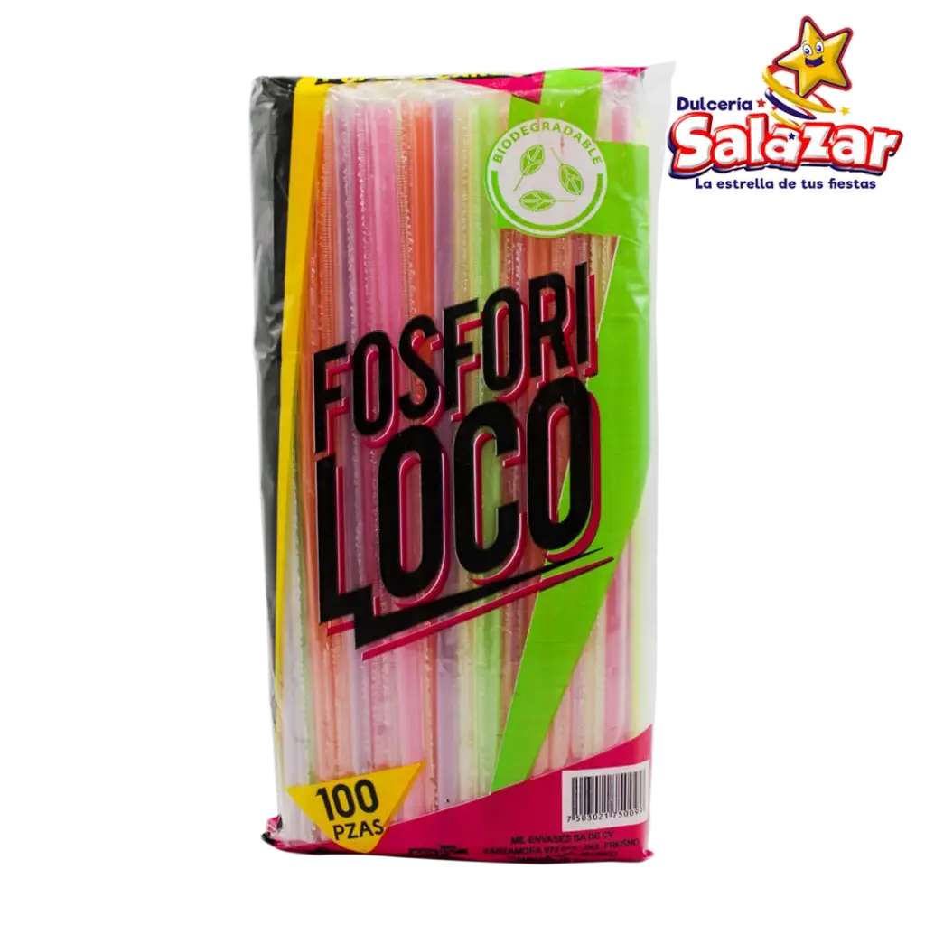 [DAMEX0007] POPOTE FOSFORI LOCO NEON ESTUCHADO LARGO FFPO003 -D.100PZ- "C/20/100"