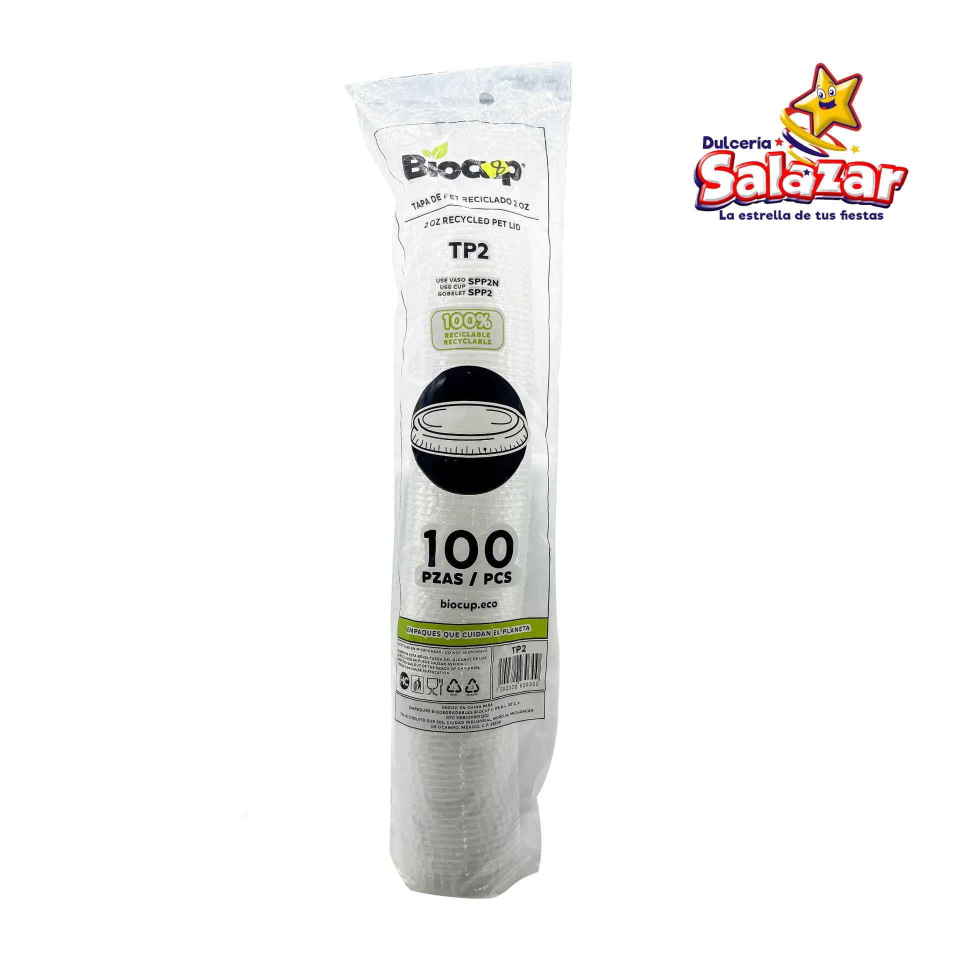 TAPA PET BIOCUP NO. TP2 P/SPP2/N PLANA "C/20/100"