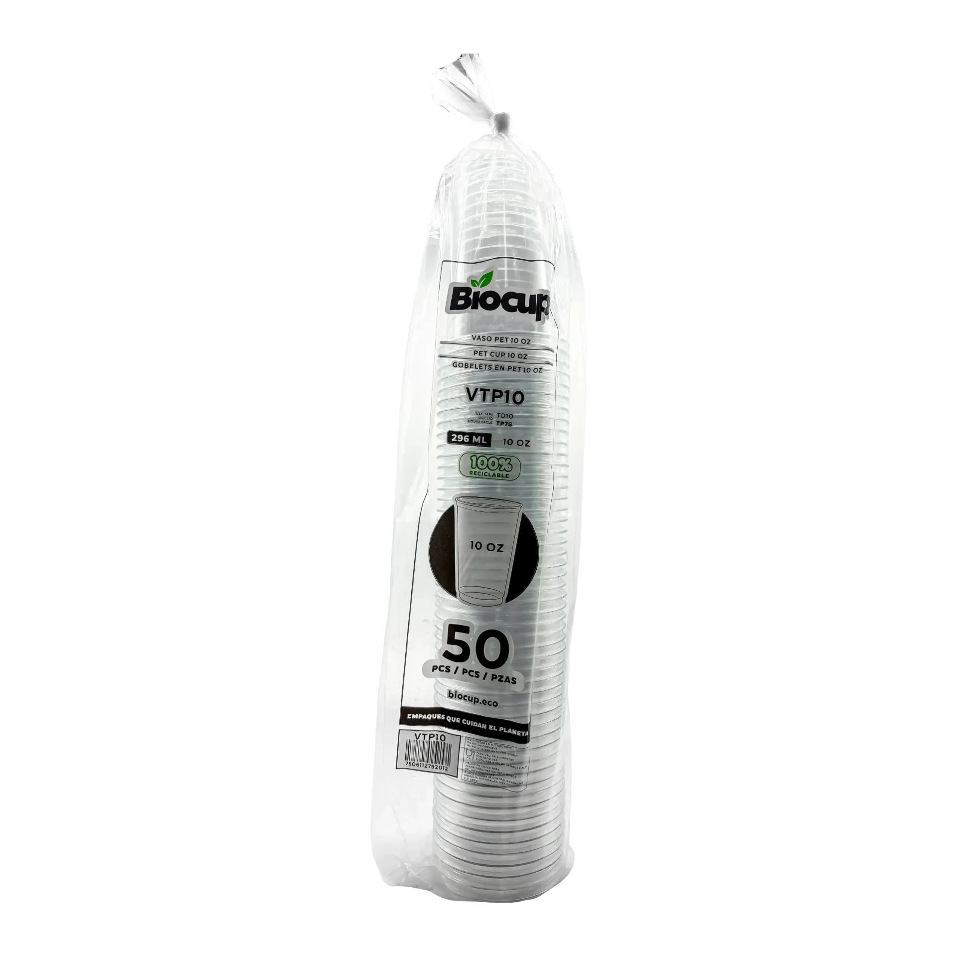 VASO PET BIOCUP NO. VTP10 (10OZ) B.50PZ "C/20/50"