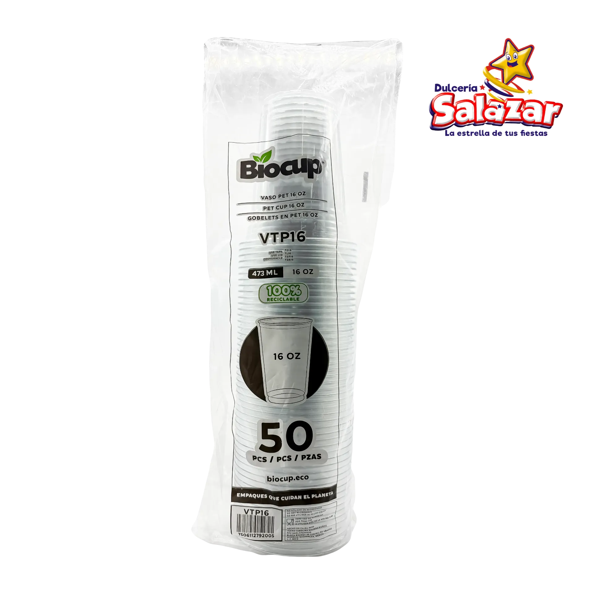 VASO PET BIOCUP NO. VTP16 (16OZ) B.50PZ "C/20/50"