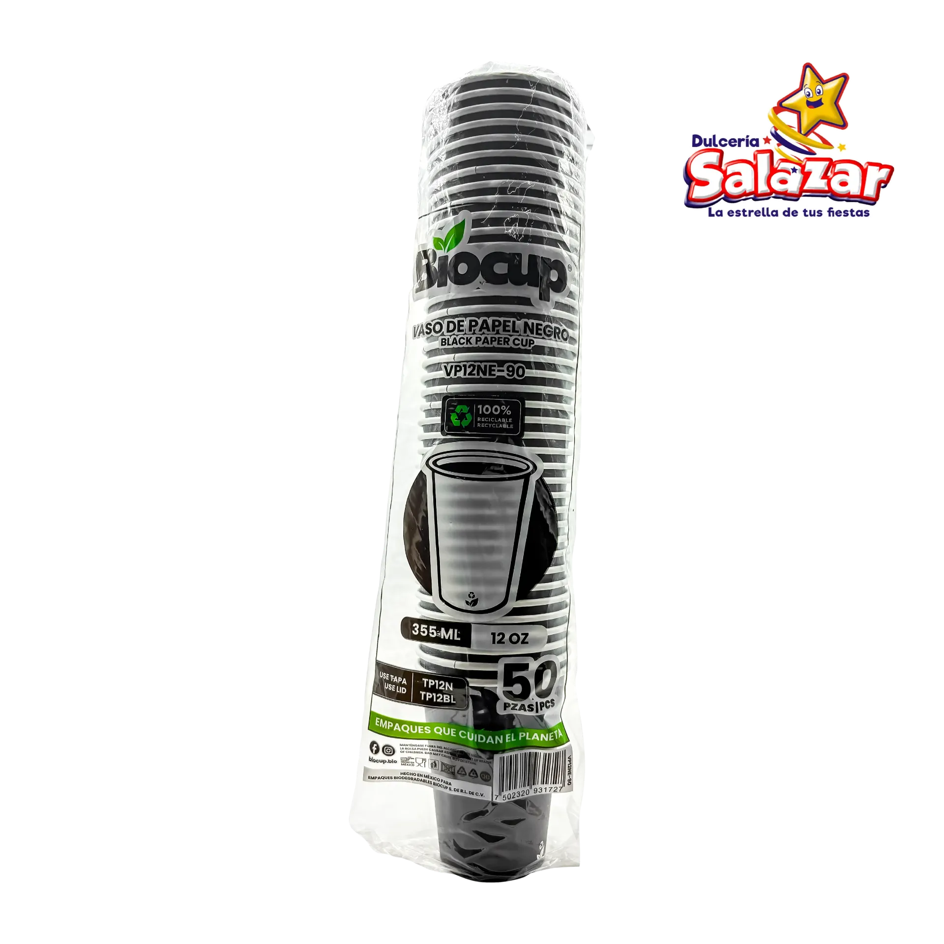 VASO PAPEL BIOCUP NO. VP12NE (12OZ) NEGRO B.50 PZ "C/20/50"
