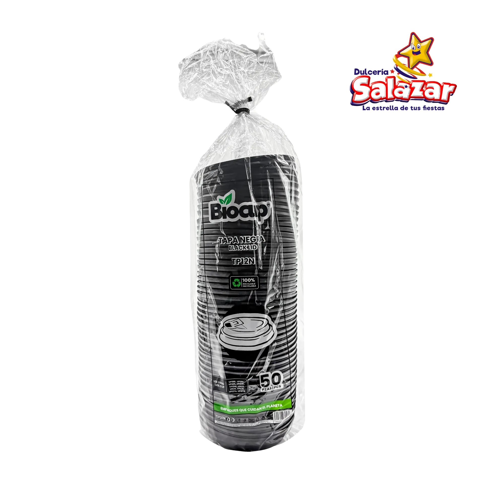 [CUP0035] TAPA PLAST. BIOCUP NO. TP12N P/VP12/16 NEGRA B.50 PZ "C/20/50"
