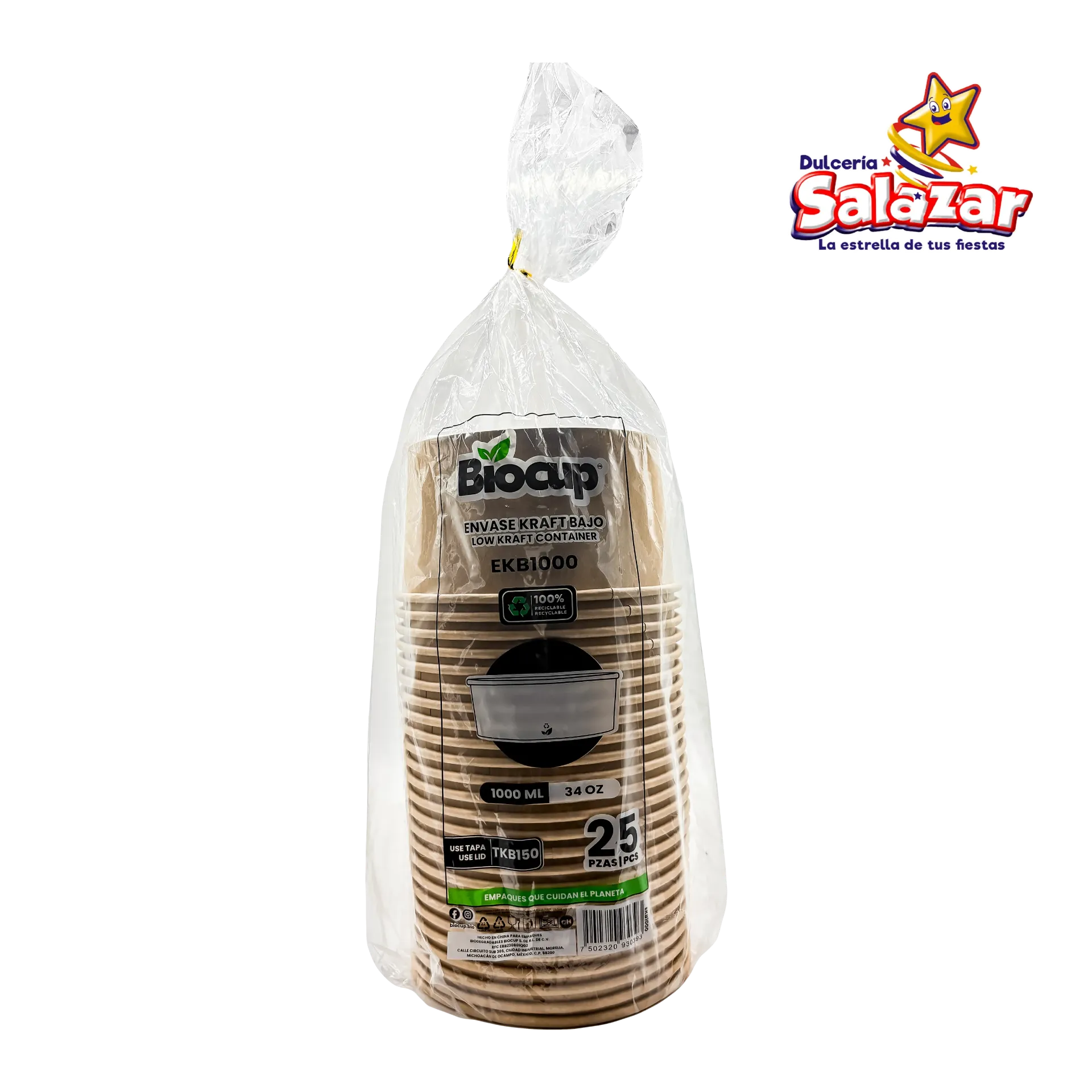 [CUP0037] ENVASE PAPEL KRAFT BIOCUP NO. EKB1000 (34OZ) BAJO B.25 PZ "C/12/25"