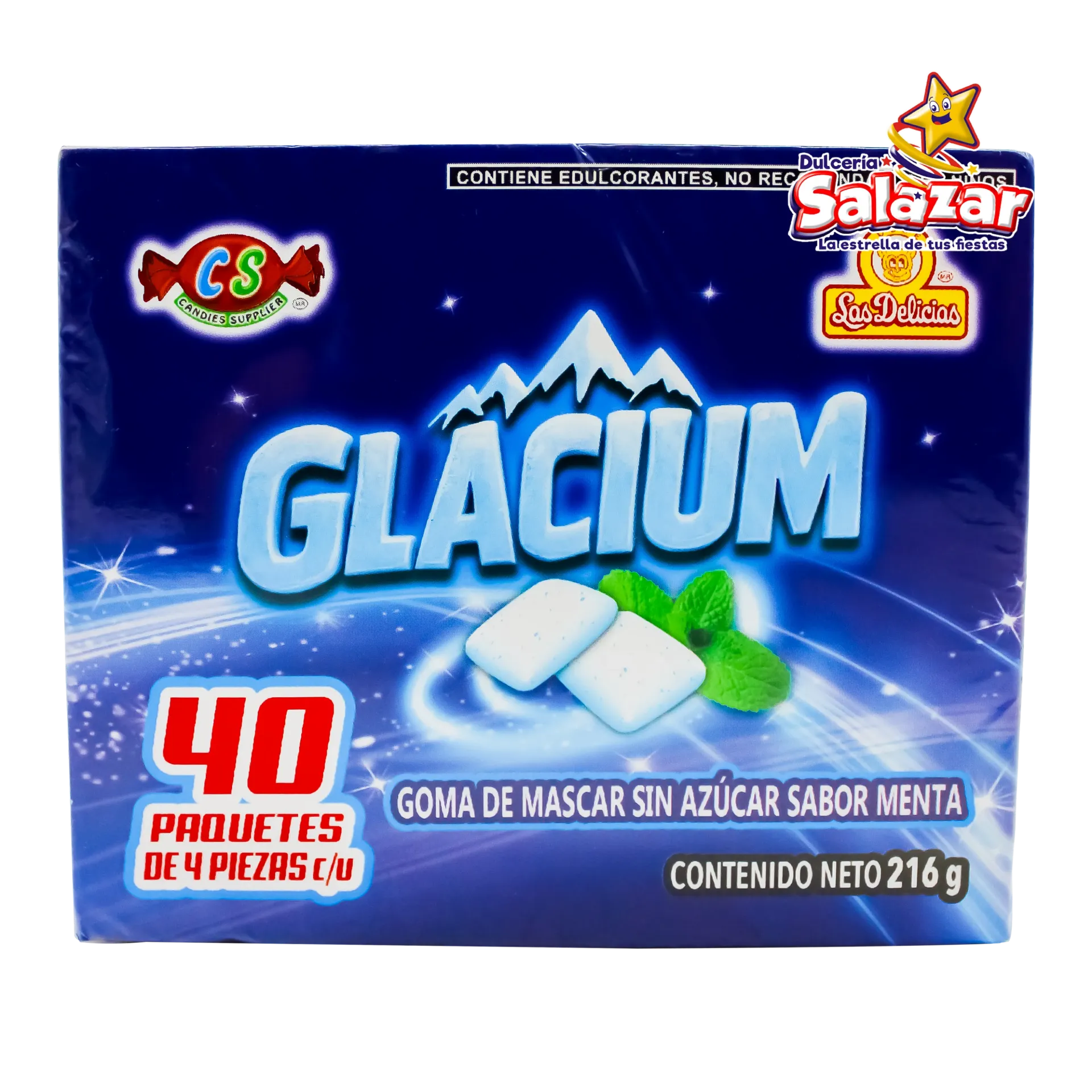 [DEL0518] CHICLE GLACIUM MENTA S/AZUCAR DELICIAS -D.216GR- "C/40/40"