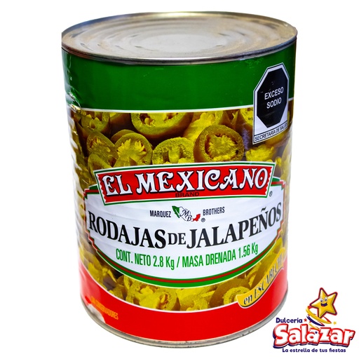 [ABARROTE0165] CHILES JALAPEÑOS RODAJAS EL MEXICANO -BOT.2.8KG- "C/6/1" 