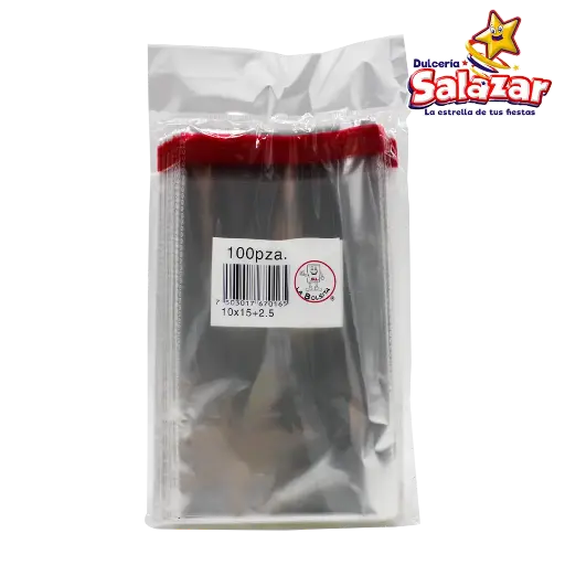 [CECE0008] BOLSA CELOFAN C/ADHESIVO 10X15+3 -B/100-"C/100/100"