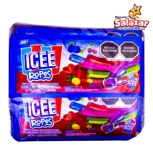 [BON0411] CARAMELO SUAVE CON SABORES FRUTALES ICEE ROPES D.600G- "C/12/12"