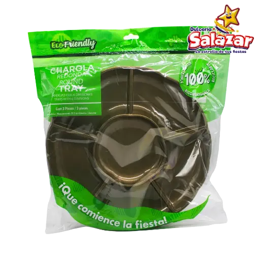 [SEL0120] CHAROLA REDONDA PARTY IS ON DORADO -B.3 PZA- "C/6/3"