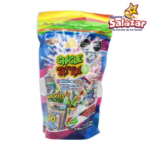 [DEL0408] CHICLE TATTOO SABORES DELICIAS -B.450G- "C/24/100"