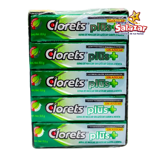 [ADA0327] CHICLE CLORETS 5'P T.A PLUS+SIN AZUCAR -D.270G- "C/48/20"