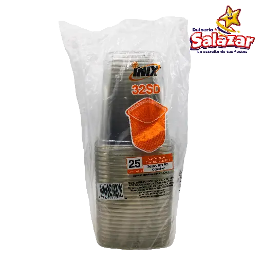 [INIX0019] CONTENEDOR CUADRADO PET 32 OZ 11.4 X 13.1 CM INIX 32SD -B.946ML- "C/20/25"