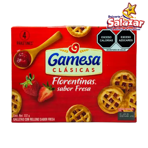 [GAM0090] FLORENTINAS SABOR FRESA -B.332G- "C/12/4"