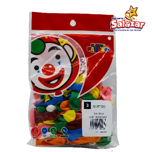 [SEL0001] GLOBO #3 SURTIDO PAYASO -B.100P-  "C/150/ 100"