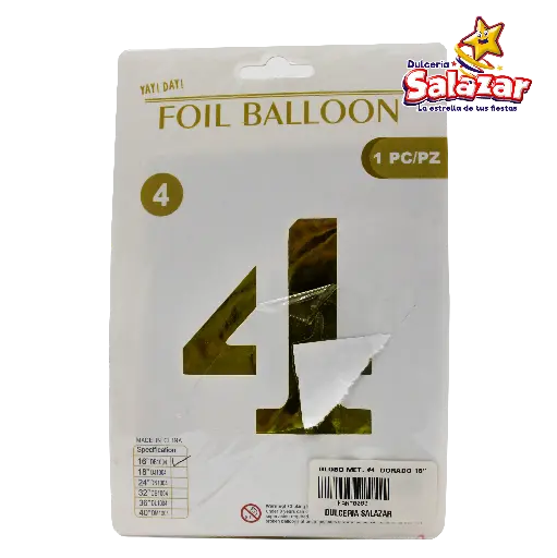 [FANT0083] GLOBO #4 METALICO DORADO 16 FANTASIA 20 -B.1PZA-"C/1/1"