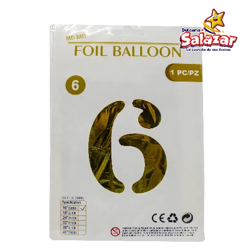 [FANT0085] GLOBO #6 METALICO DORADO 16 FANTASIA 20 -B.1PZA-"C/1/1"
