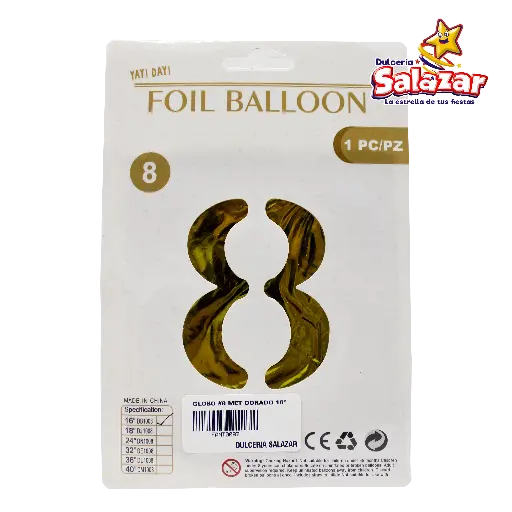 [FANT0087] GLOBO #8 METALICO DORADO 16 FANTASIA 20 -B.1PZA-"C/1/1"