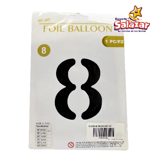 [FANT0182] GLOBO #8 METALICO NEGRO 16" FANTASIA 200 -B.1PZA-  "C/1/1"