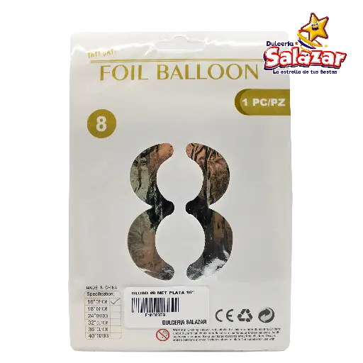 [FANT0078] GLOBO #8 METALICO PLATA 16 FANTASIA 200 -B.1PZA- "C/1/1"