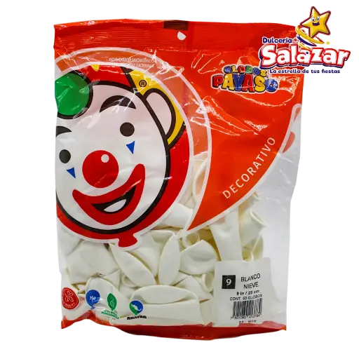 [SEL0624] GLOBO #9 DEC. BLANCO NIEVE PAYASO -B.50P- "C/100/50"