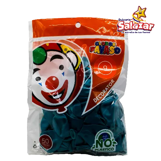 [SEL0657] GLOBO #9 DEC. TURQUESA PAYASO -B.50P- "C/100/50"