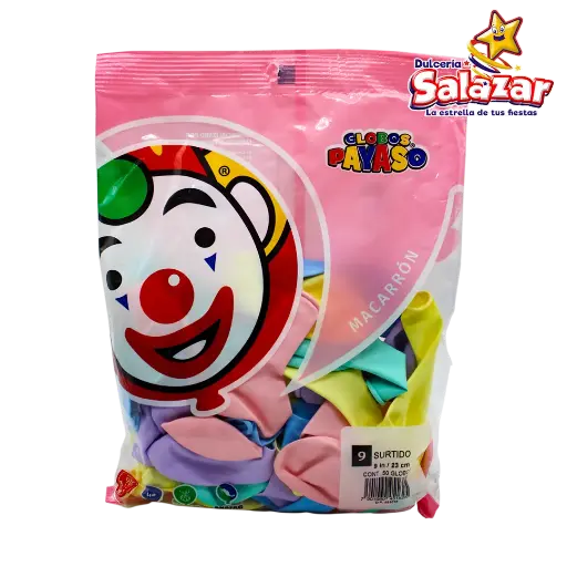 [SEL0074] GLOBO #9 MACARRON SURTIDO PAYASO -B.50PZA- "C/100/50"