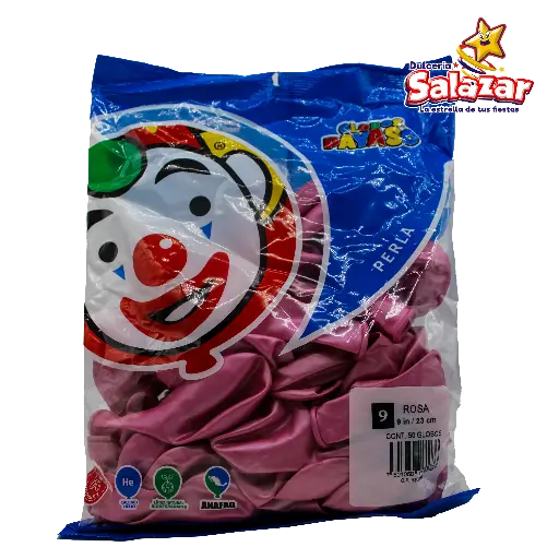 [SEL0025] GLOBO #9 METALICO PERLA ROSA PAYASO -B.50P- "C/100/50"