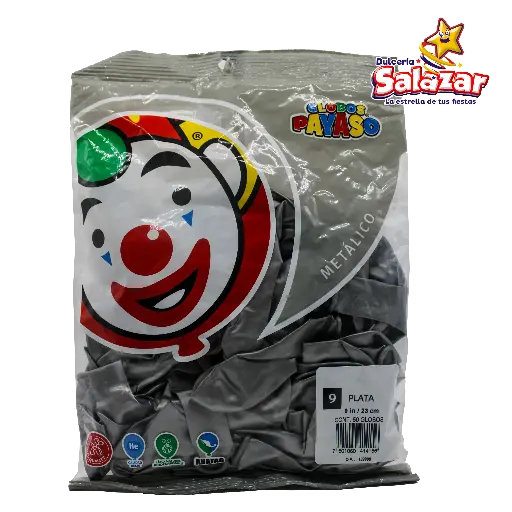 [SEL0021] GLOBO #9 METALICO PLATA PAYASO -B.50P- "C/100/50"