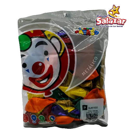 [SEL0105] GLOBO #9 METALICO SURTIDO PAYASO -B.50PZA- "C/50/100"