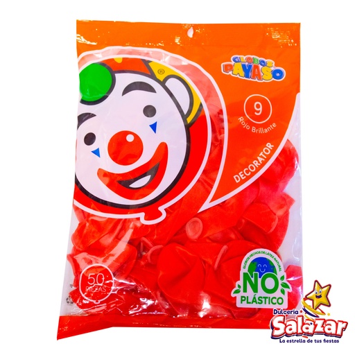 [SEL0049] GLOBO #9 ROJO BRILLANTE PAYASO -B.50P- "C/100/50"