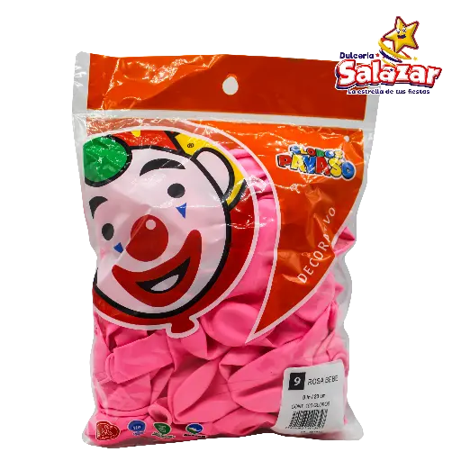 [SEL0041] GLOBO #9 ROSA BEBE PAYASO -B.100P- "C/50/100"