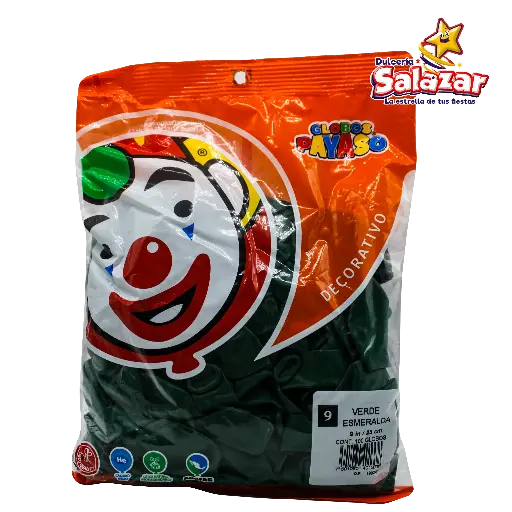 [SEL0030] GLOBO #9 VERDE ESMERALDA PAYASO -B.100P- "C/50/100"