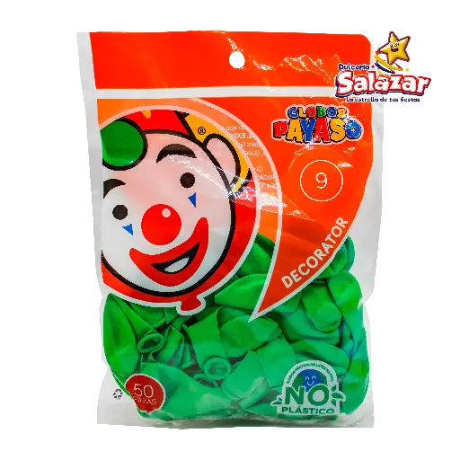 [SEL0056] GLOBO #9 VERDE LIMA PAYASO -B. 50PZA- "C/100/50"