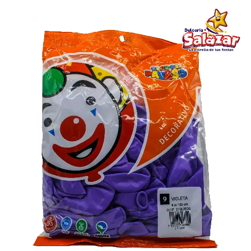 [SEL0092] GLOBOS #9 VIOLETA PAYASO -B.50PZA-"C/100/50"
