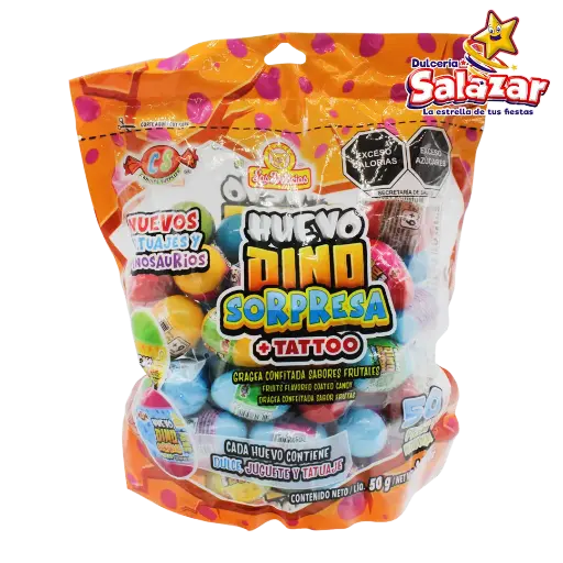 [DEL0288] HUEVO DINO SORPRESA + TATTOO DELICIAS -B.50G- "C/18/50"
